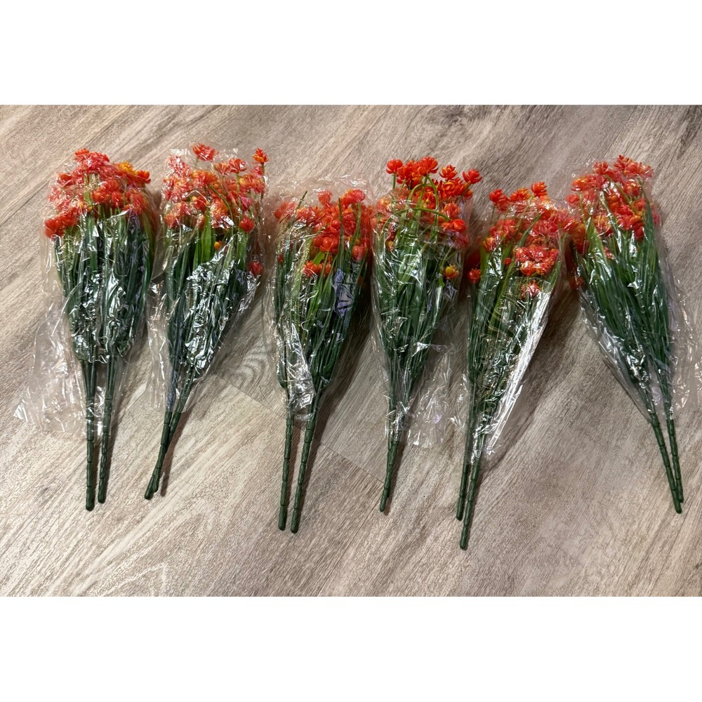 6 Pack Artificial Orange Yellow Flower Bouquets 12 Inch Faux Floral Stems NEW